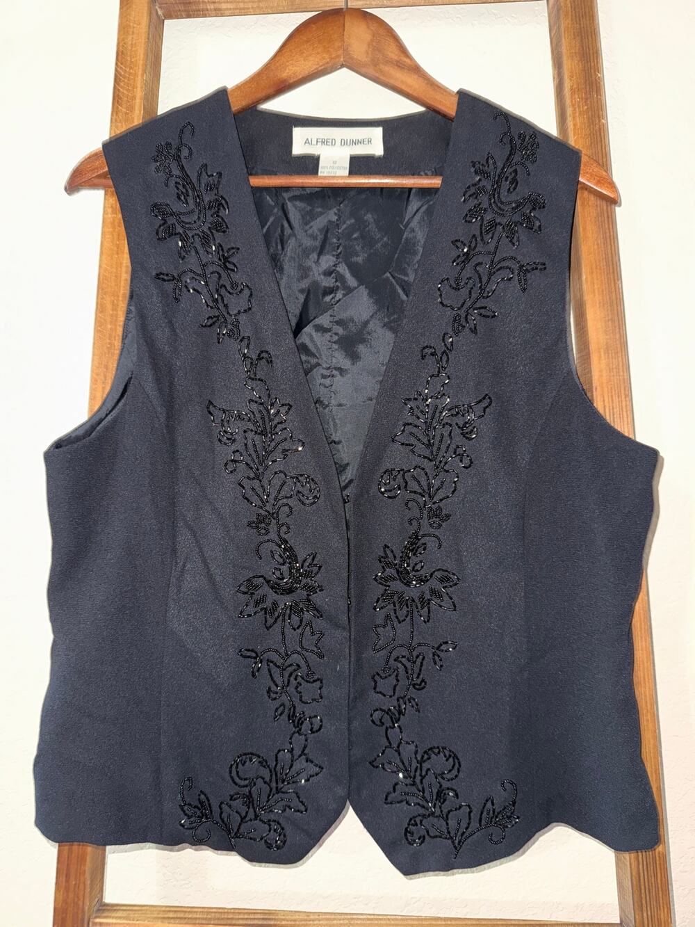 Alfred Dunner Black Beaded Embroidered Vest Size 12 Career Evening Formal